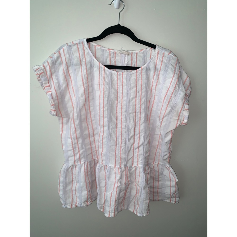 Perch by Blu Pepper Women 2XL Striped Peplum Button Back Top Pink White